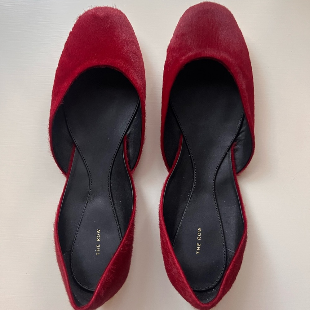 The Row Burgundy Ponyhair D’Orsay Flats